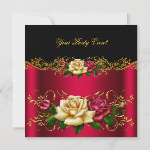 Convite Elegantes Rosas Douradas Rosa Vermelho Creme para 