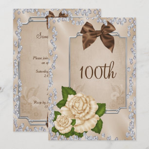 Convite Elegantes Rosas e Laços Ivory Românticas 100º