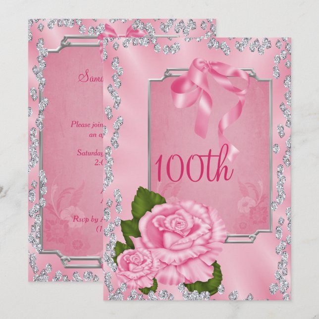 Convite Elegantes Rosas e Laços Românticos 100º (Frente/Verso)