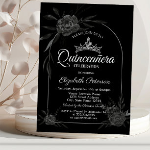 Convite Elegantes Rosas Escuras Preta Gótica Quinceañera