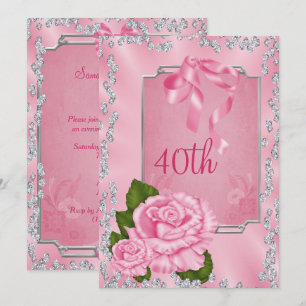 Convite Elegantes Rosas & Laços Românticos 40º
