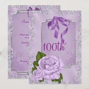 Convite Elegantes Rosas Lilás Românticas & Laços 100º