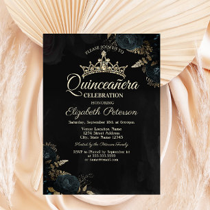 Convite Elegantes Rosas Verde Escuro Gótico Quinceañera