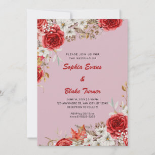Convite Elegantes Rosas Vermelhas Country Roxo Casamento