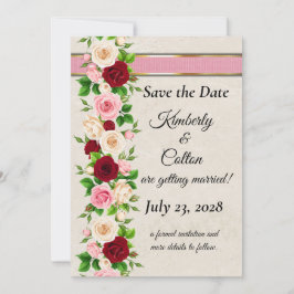 Convite Elegantes Rosas Vermelhas e Rosadas com Casamento 