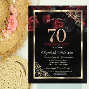 Convite Elegantes Rosas Vermelhas Quadro Preto Aniversário