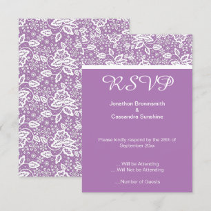 CONVITE ELEGANTES RSVP DE LACE ROXO E BRANCO