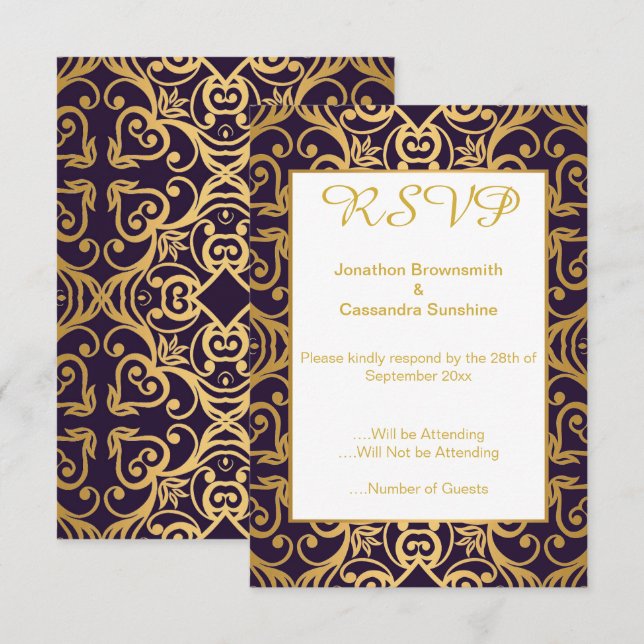 CONVITE ELEGANTES RSVP FLORAL NAVY BRANCO OURO (Frente/Verso)