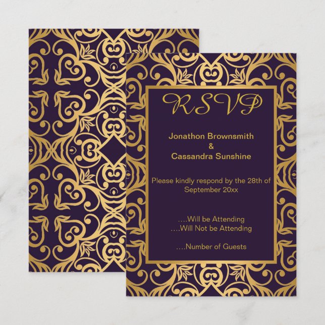 CONVITE ELEGANTES RSVP FLORAL NAVY DOURADO (Frente/Verso)