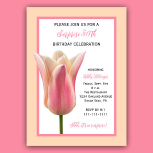 Convite Elegantes Tulipas para Surpresa de Aniversário de