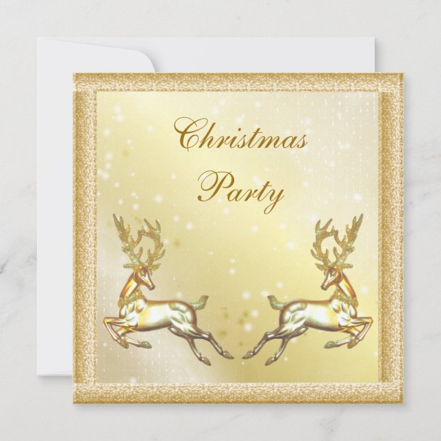 Convite Elegantes Veados Dourados Festa de Natal Sofistica (Frente)