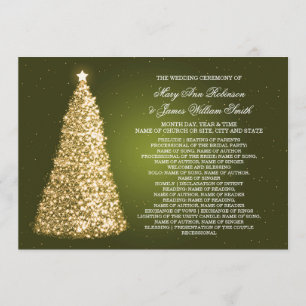 Convite Elegnat Christmas Wedding Program Green Dourado