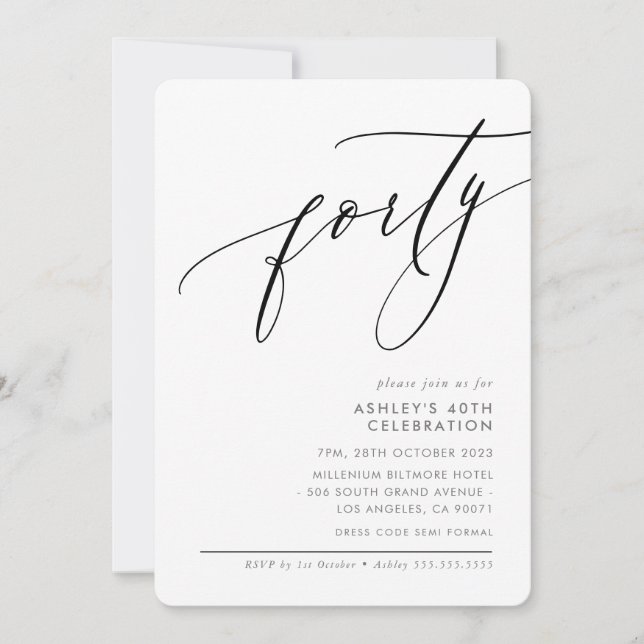 Convite ELELELGANT moderna Calliografia 40º partido negro (Frente)