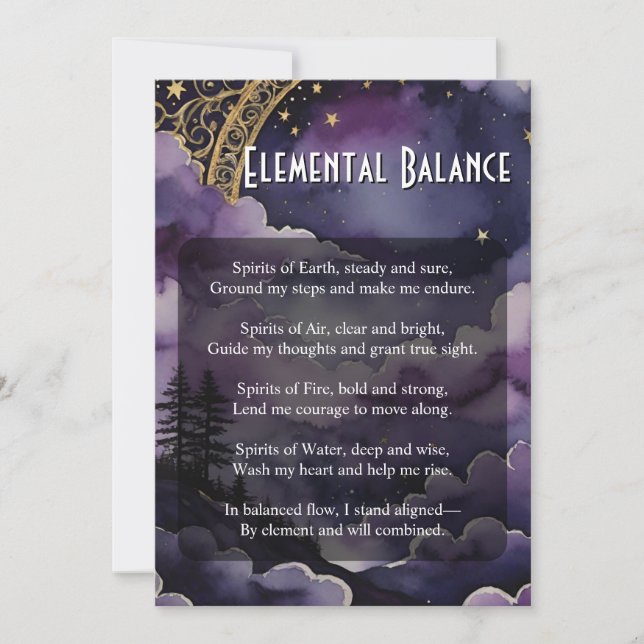Convite Elemental Balance Pagan Prayer Ritual Card (Frente)