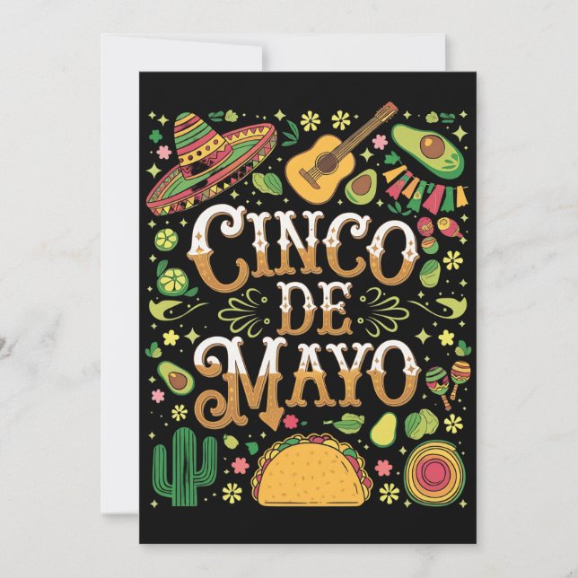 Convite Elementos de Festa Divertidos do Cinco De Mayo (Frente)