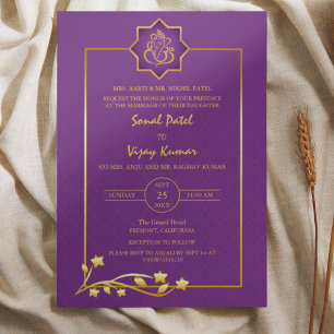 Convite Elementos de Ouro do logotipo indiano Hindu Weddin