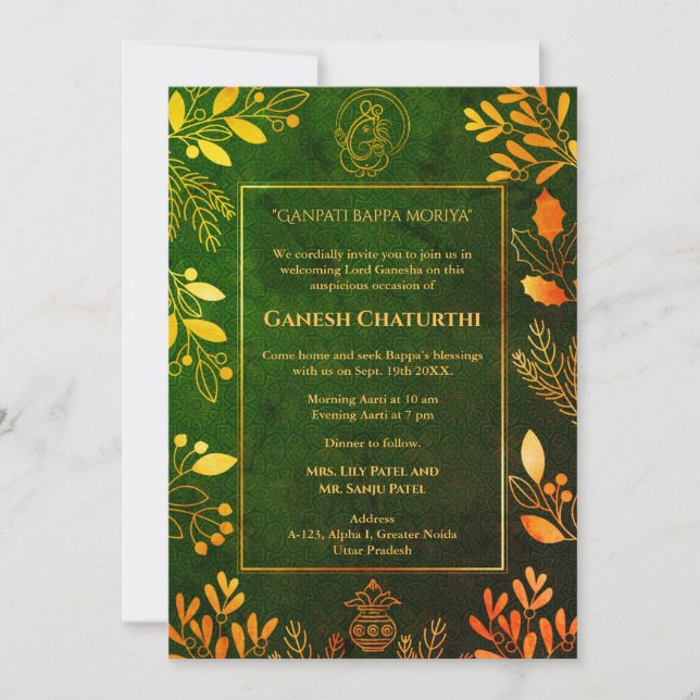 Convite Elementos para Ouro Ganesh Chaturthi Puja (Frente)