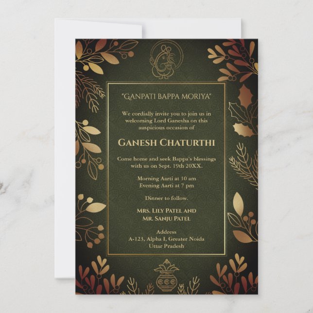 Convite Elementos para Ouro Ganesh Chaturthi Puja (Frente)