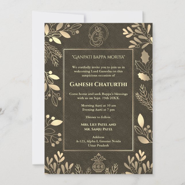 Convite Elementos para Ouro Ganesh Chaturthi Puja (Frente)