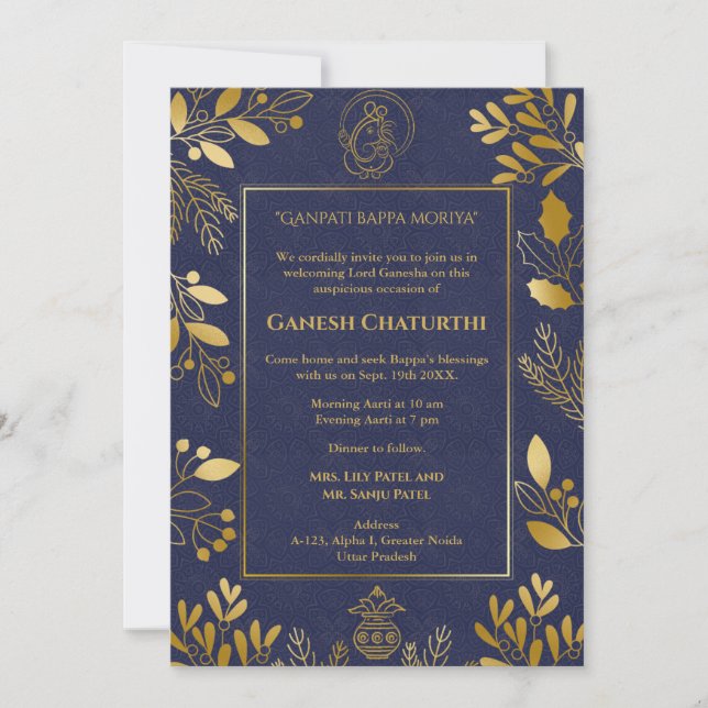 Convite Elementos para Ouro Ganesh Chaturthi Puja (Frente)