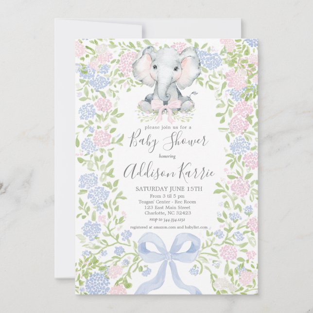 Convite Elephant baby shower invitation (Frente)