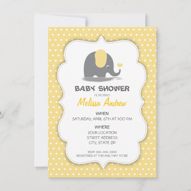 Convite Elephant baby shower invitation (Frente)