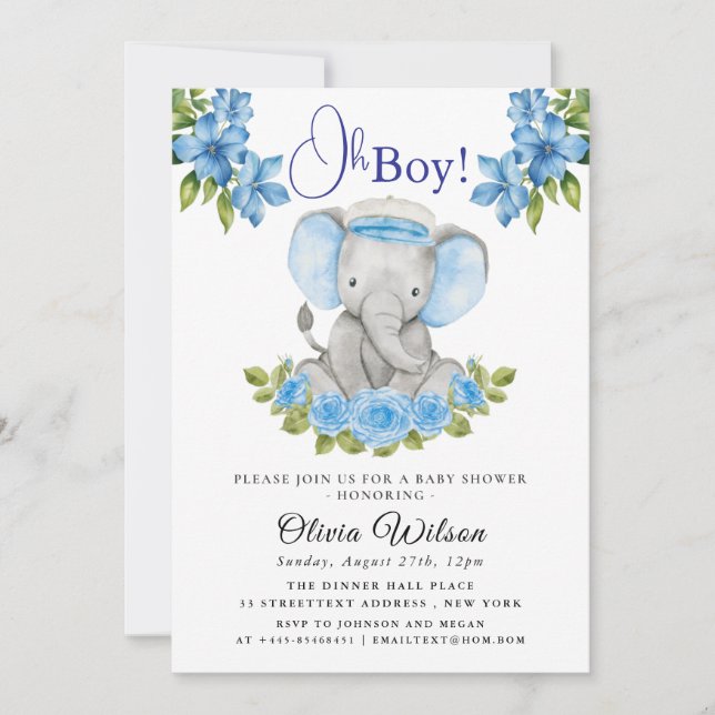 Convite Elephant Baby Shower Invitation for Boy – “Oh Boy! (Frente)