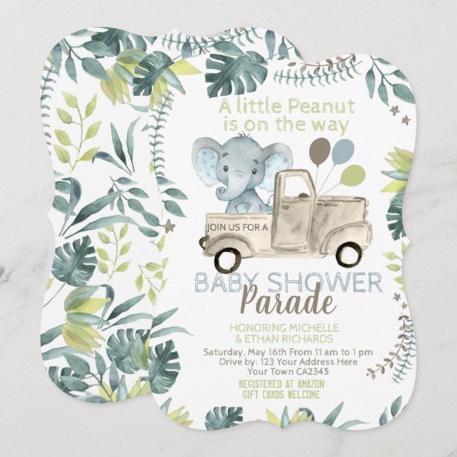 Convite Elephant Baby Shower Parade (Frente/Verso)