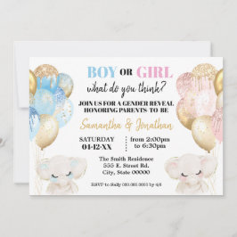 Convite Elephant Dourado brilho Balões gênero revelam