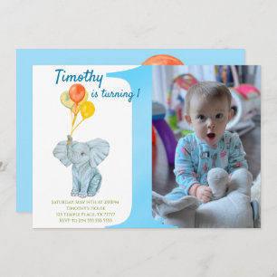 Convite Elephant First Birthday Boy Personalizado