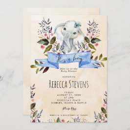 Convite Elephant floral boy baby shower invitation