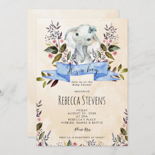 Convite Elephant floral boy baby shower invitation