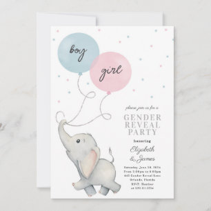 Convite Elephant Gender Reveal Baby Invation
