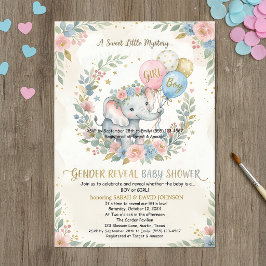 Convite Elephant Gender Reveal Invitation | Pink & Blue Fl