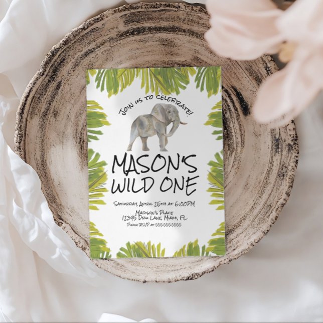Convite Elephant Greenery First Birthday (Criador carregado)