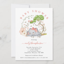 Convite Elephant Jungle Foliage Coral Girl Chá de fraldas 