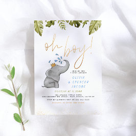 Convite Elephant & Jungle Greenerence Dourado Oh Boy Chá d