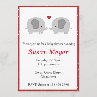 Convite Elephant Love Heart Baby Invitation Red