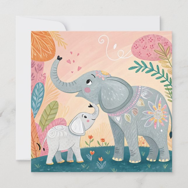Convite Elephant Mom and Baby (Frente)