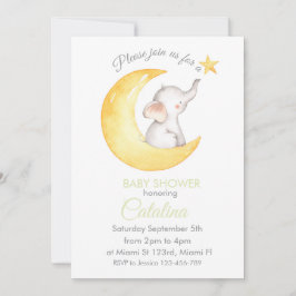 Convite Elephant on Moon Baby Shower Invitation