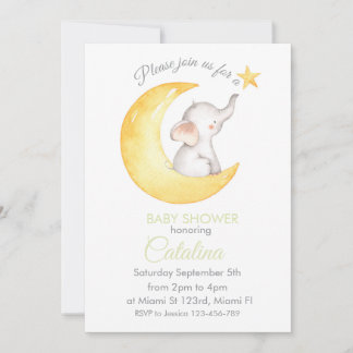 Convite Elephant on Moon Baby Shower Invitation