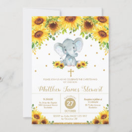 Convite Elephant Sunflower Floral Christening Boy