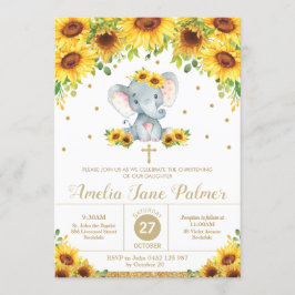 Convite Elephant Sunflower Floral Christening Girl