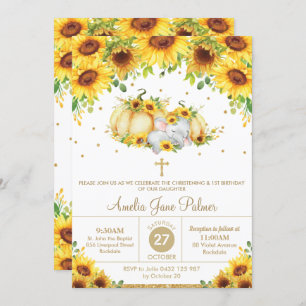 Convite Elephant Sunflower Pumpkin Christening Baptism