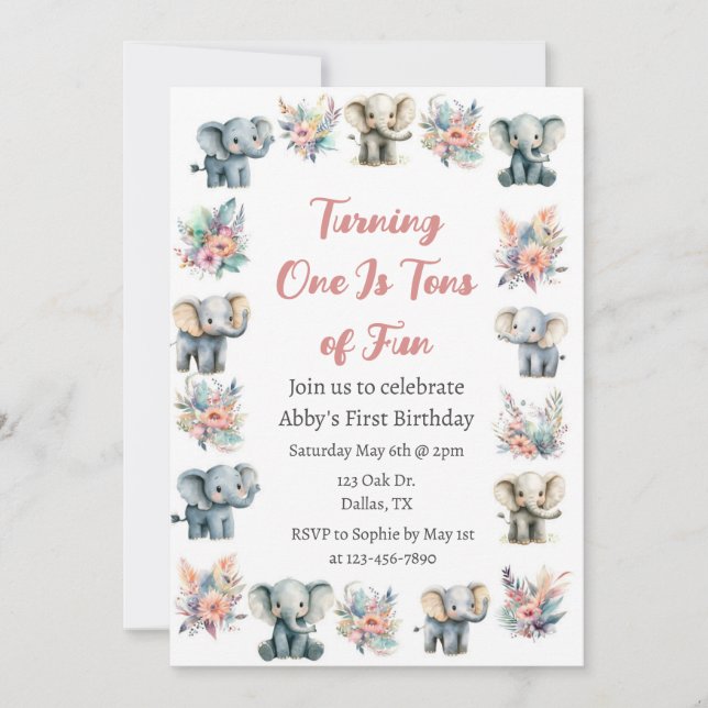 Convite Elephants & Boho Jungle Flowday (Frente)