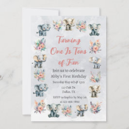 Convite Elephants & Boho Jungle Flowers no Aniversário da