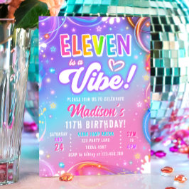 Convite Eleven is a Vibe Retro Groovy Neon Girl Birthday