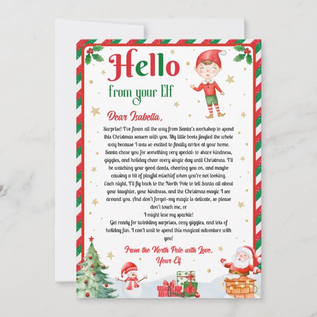 Convite Elf Arrival Letter Hello From Your Elf Elf Notes  (Frente)