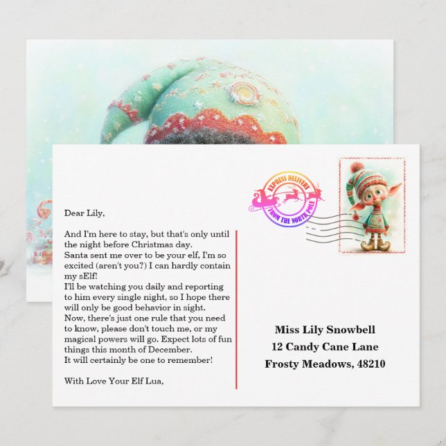 Convite Elf Arrival Letter | North Pole Welcome Message (Frente/Verso)