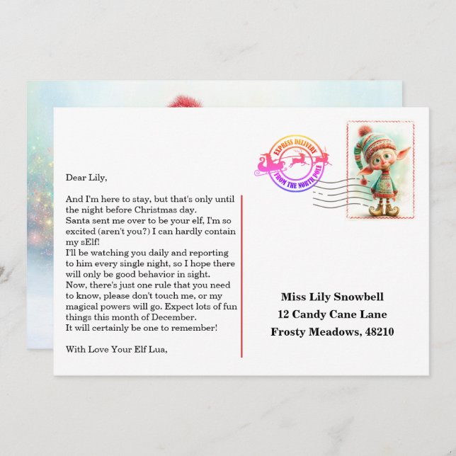 Convite Elf Arrival Letter | North Pole Welcome Message (Frente/Verso)